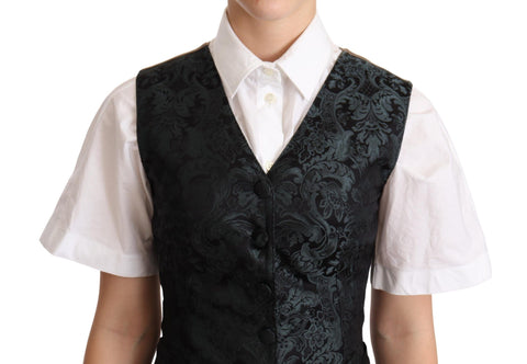 Black Jacquard floral waistcoat vest by Dolce & Gabbana, featuring a detailed floral pattern and tailored fit.