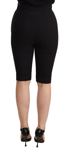 Black wool stretch slim fit high waist shorts by Dolce & Gabbana, showing the tailored design and high-waist style.