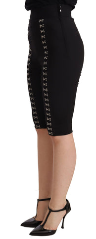 Black wool stretch slim fit high waist shorts by Dolce & Gabbana displayed on a white background.