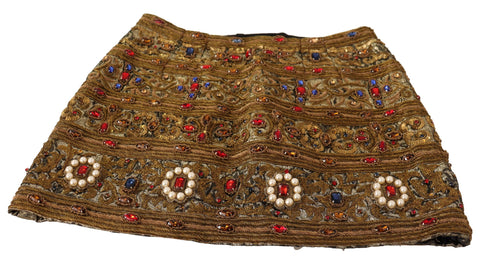 Gold crystal Jacquard high waist skirt by Dolce & Gabbana, featuring intricate floral patterns and a luxurious fabric finish.