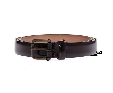 Brown leather Dolce & Gabbana logo belt with adjustable strap and branded buckle, stylish accessory for men.