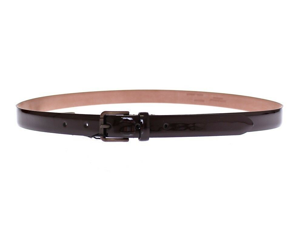 Brown leather Dolce & Gabbana logo belt with adjustable strap and signature branding, close-up view of the stylish men's accessory.