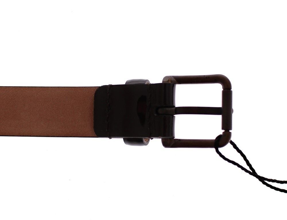 Brown leather Dolce & Gabbana logo belt with adjustable strap and metal buckle, stylish accessory for men and women.