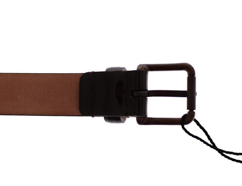 Brown leather Dolce & Gabbana logo belt with adjustable strap and metal buckle, stylish accessory for men and women.