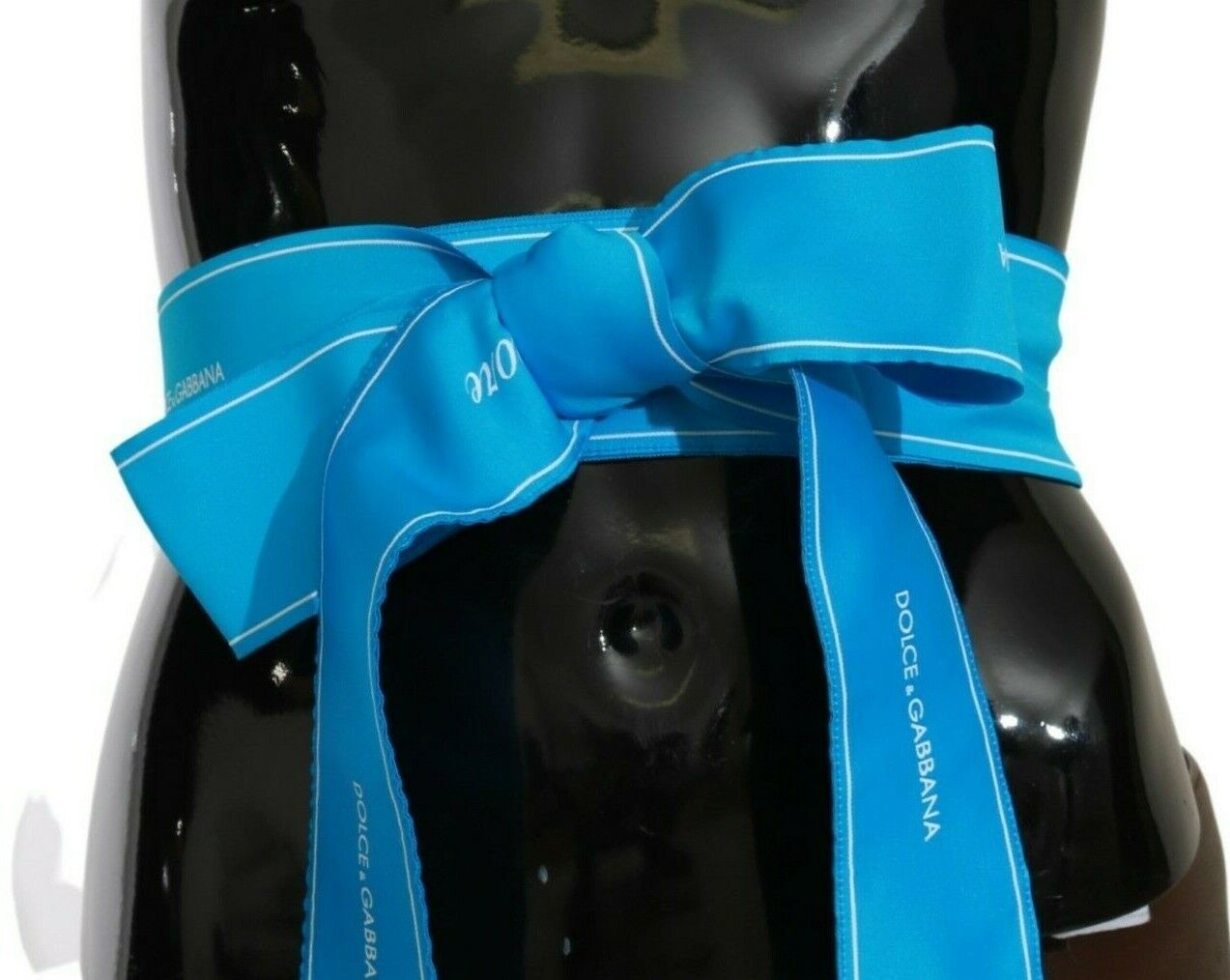 Blue wide waist ribbon bow belt by Dolce & Gabbana, featuring a large decorative bow for stylish waist accent.