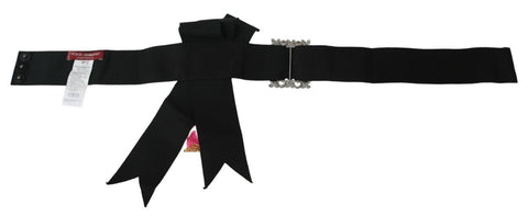 Black pink flower brooch with crystals, cotton belt by Dolce & Gabbana, featuring floral design and decorative embellishments.