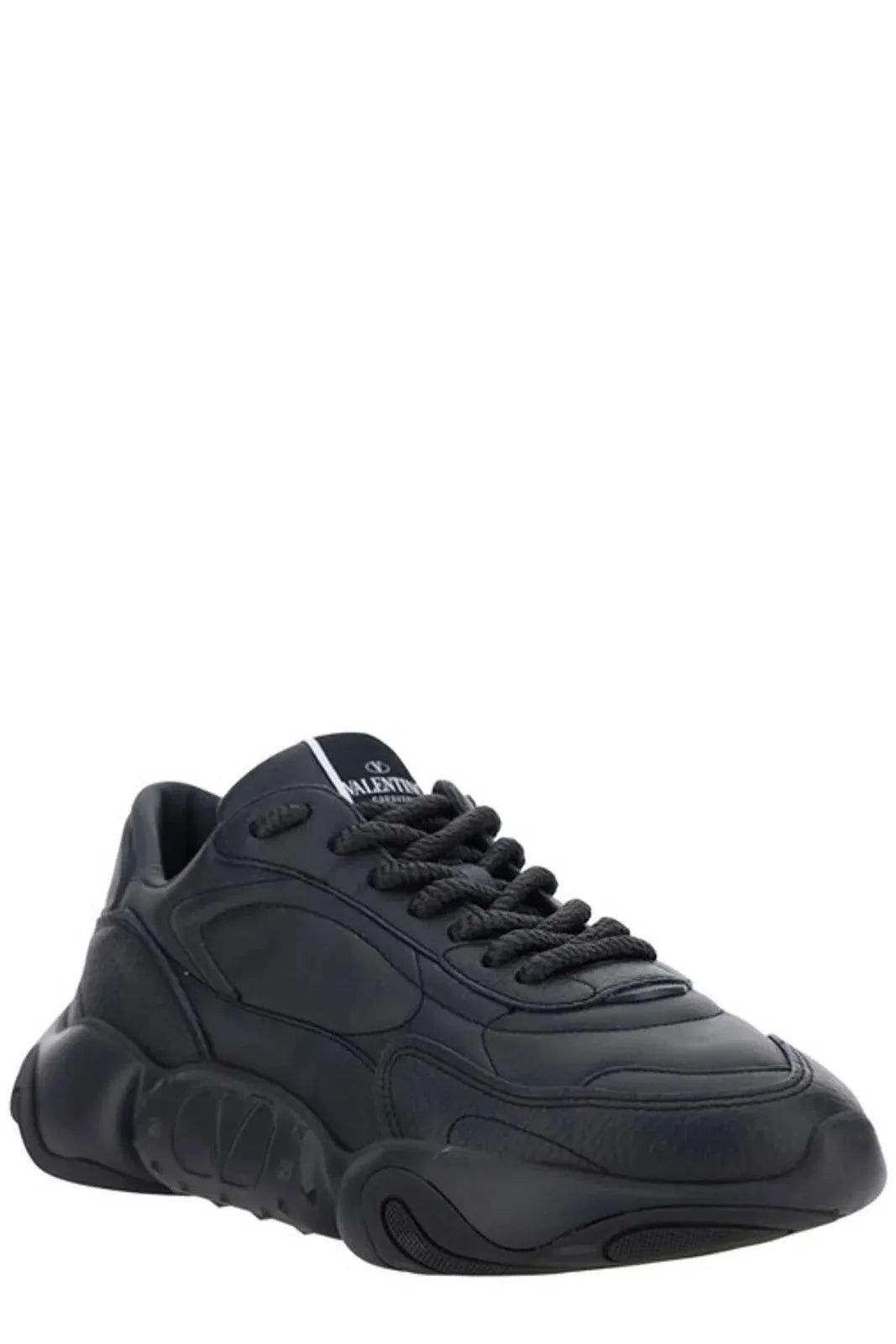 Black calf leather Valentino Garavani sneakers with sleek design and white rubber sole, showcasing modern sneaker style.