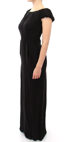 Black silk maxi dress with short sleeves by Dolce & Gabbana, elegant flowing gown with detailed design elements.