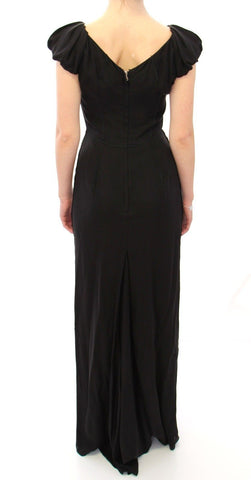 Black silk short-sleeve maxi gown by Dolce & Gabbana, flowing elegant dress with a fitted bodice and luxurious fabric.