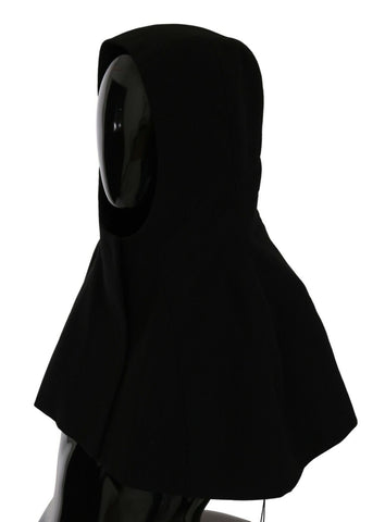 Black wool hooded scarf hat with a full head coverage, designed by Dolce & Gabbana, featuring a cozy and stylish winter accessory.