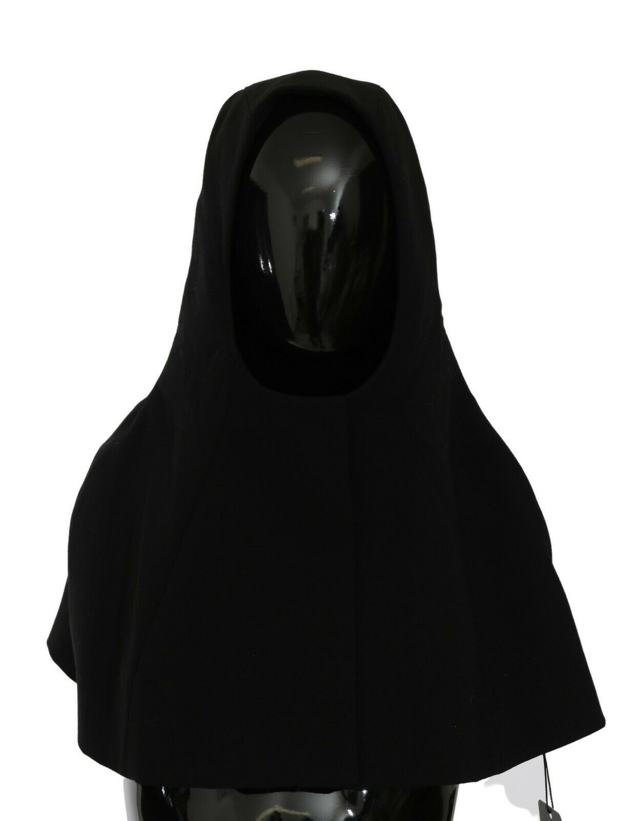 Black wool hooded scarf hat by Dolce & Gabbana, featuring a full head cover and cozy, stylish design.