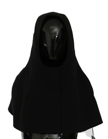 Black wool hooded scarf hat by Dolce & Gabbana, featuring a full head cover and cozy, stylish design.