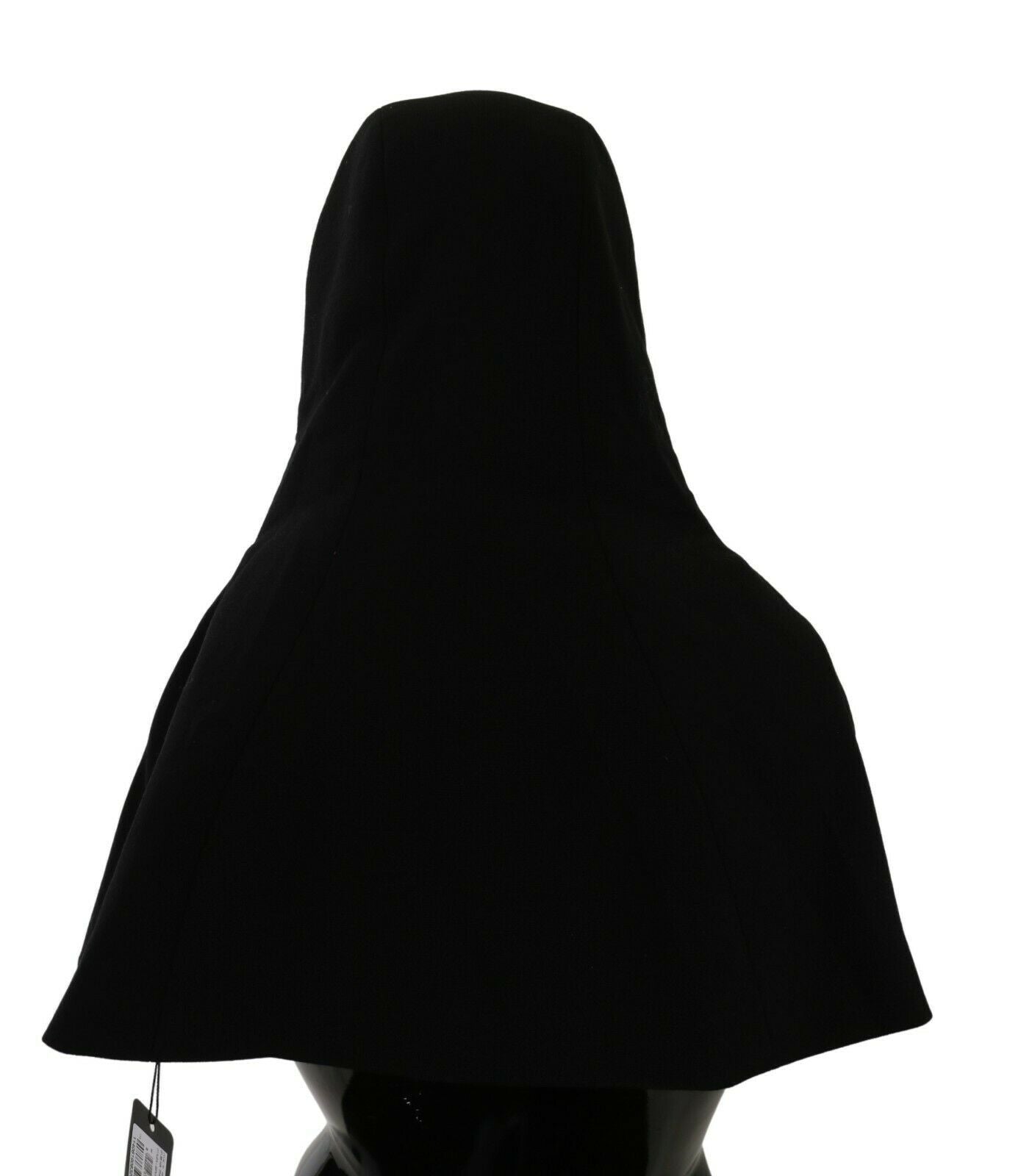 Dolce & Gabbana black wool hooded scarf hat with a full head coverage and stylish design, perfect for cold weather.