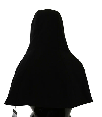 Dolce & Gabbana black wool hooded scarf hat with a full head coverage and stylish design, perfect for cold weather.