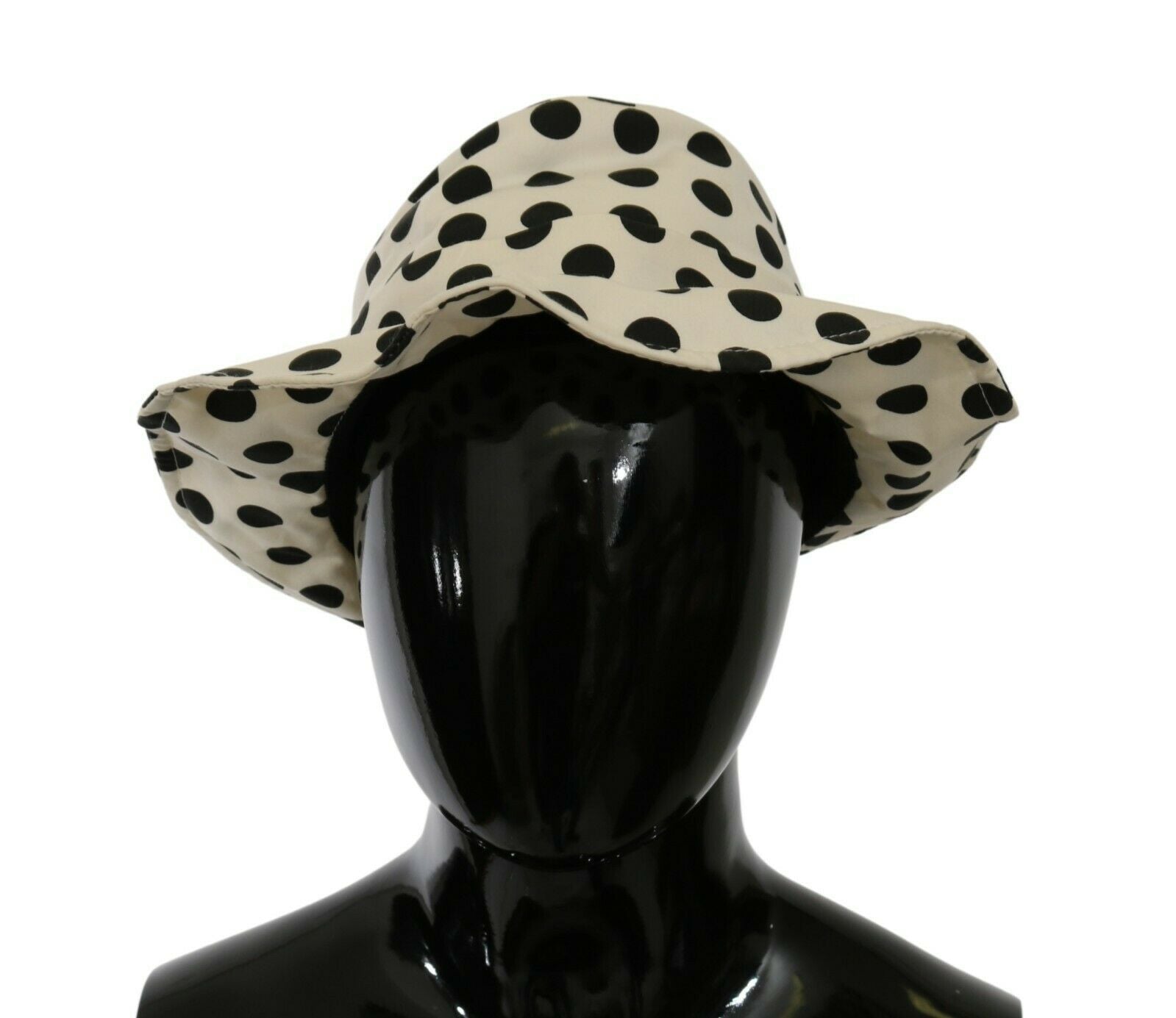 White 100% cotton polka dot trilby hat by Dolce & Gabbana, featuring a classic design and wide brim.
