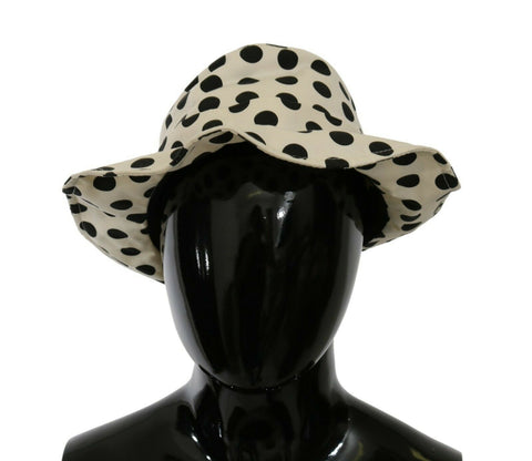White 100% cotton polka dot trilby hat by Dolce & Gabbana, featuring a classic design and wide brim.