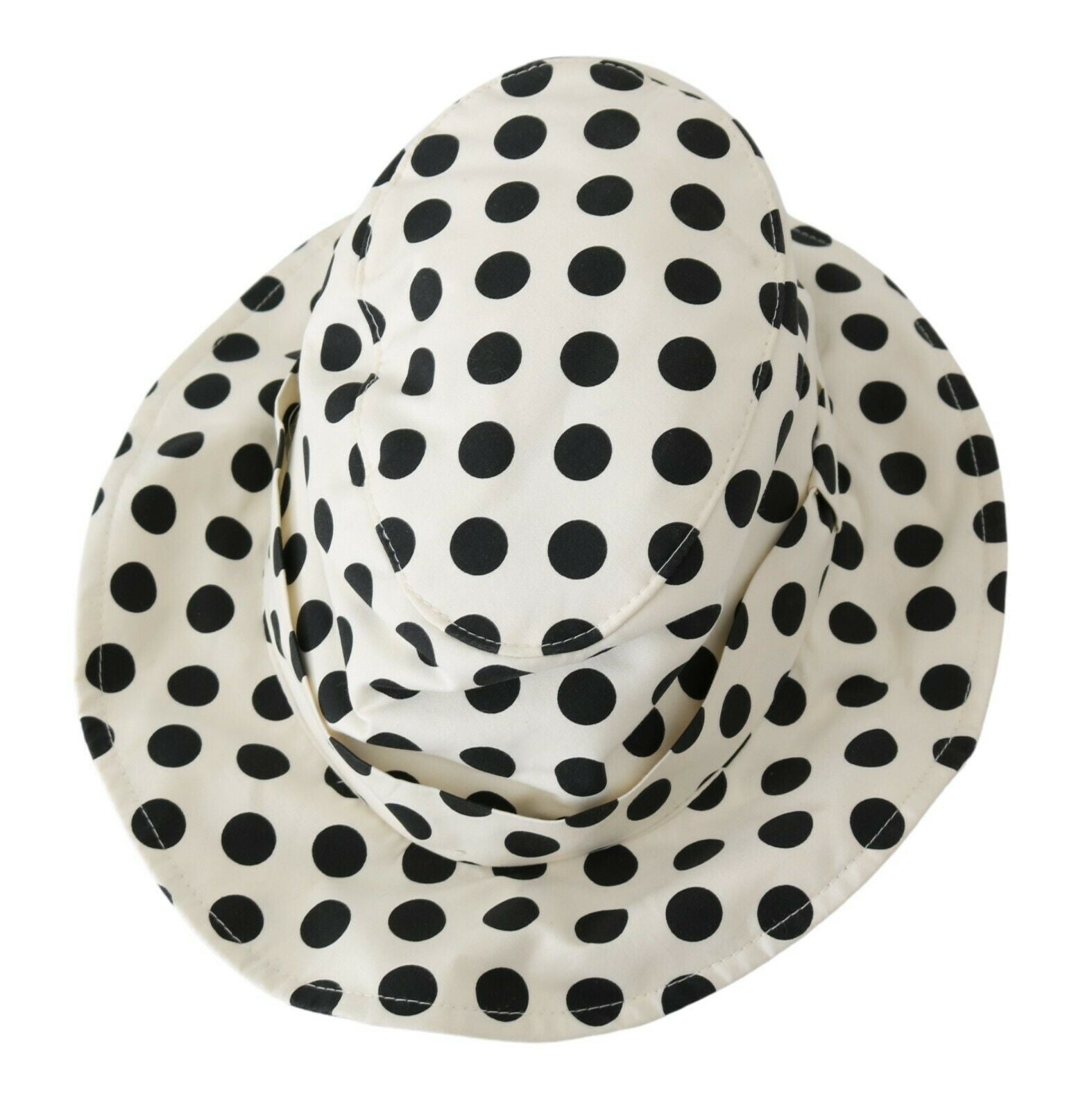 White cotton polka dot trilby hat by Dolce & Gabbana, featuring a classic fedora style and stylish brim detail.