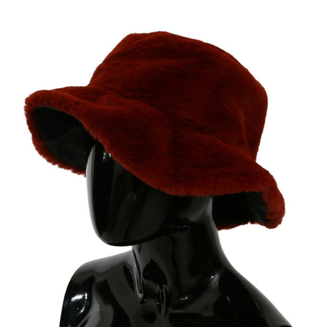 Red Bordeaux fur wide brim bucket hat by Dolce & Gabbana, featuring soft fur texture and stylish wide brim design.