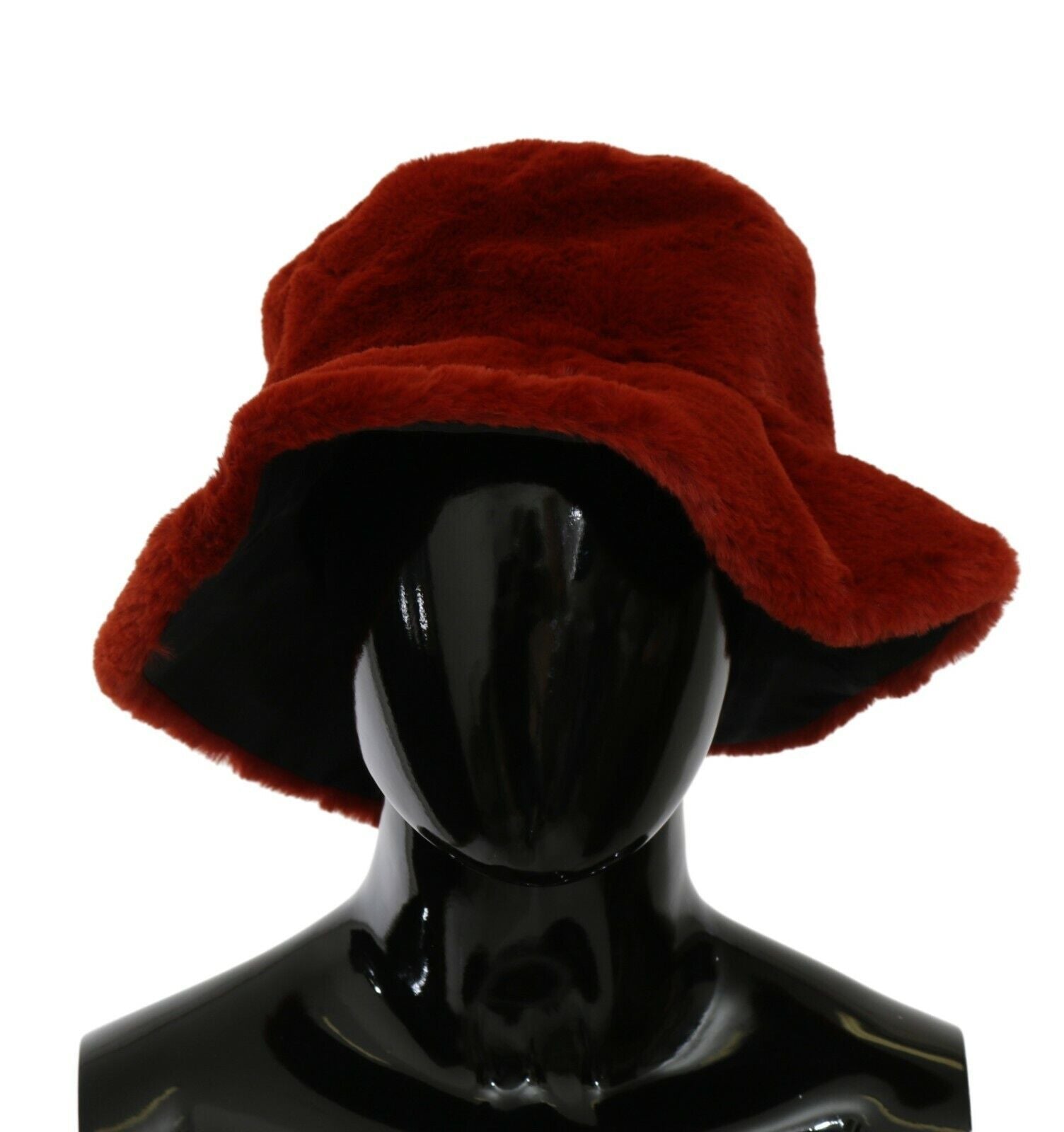 Red Bordeaux fur wide brim bucket hat by Dolce & Gabbana, featuring plush fur texture and a stylish wide brim design.