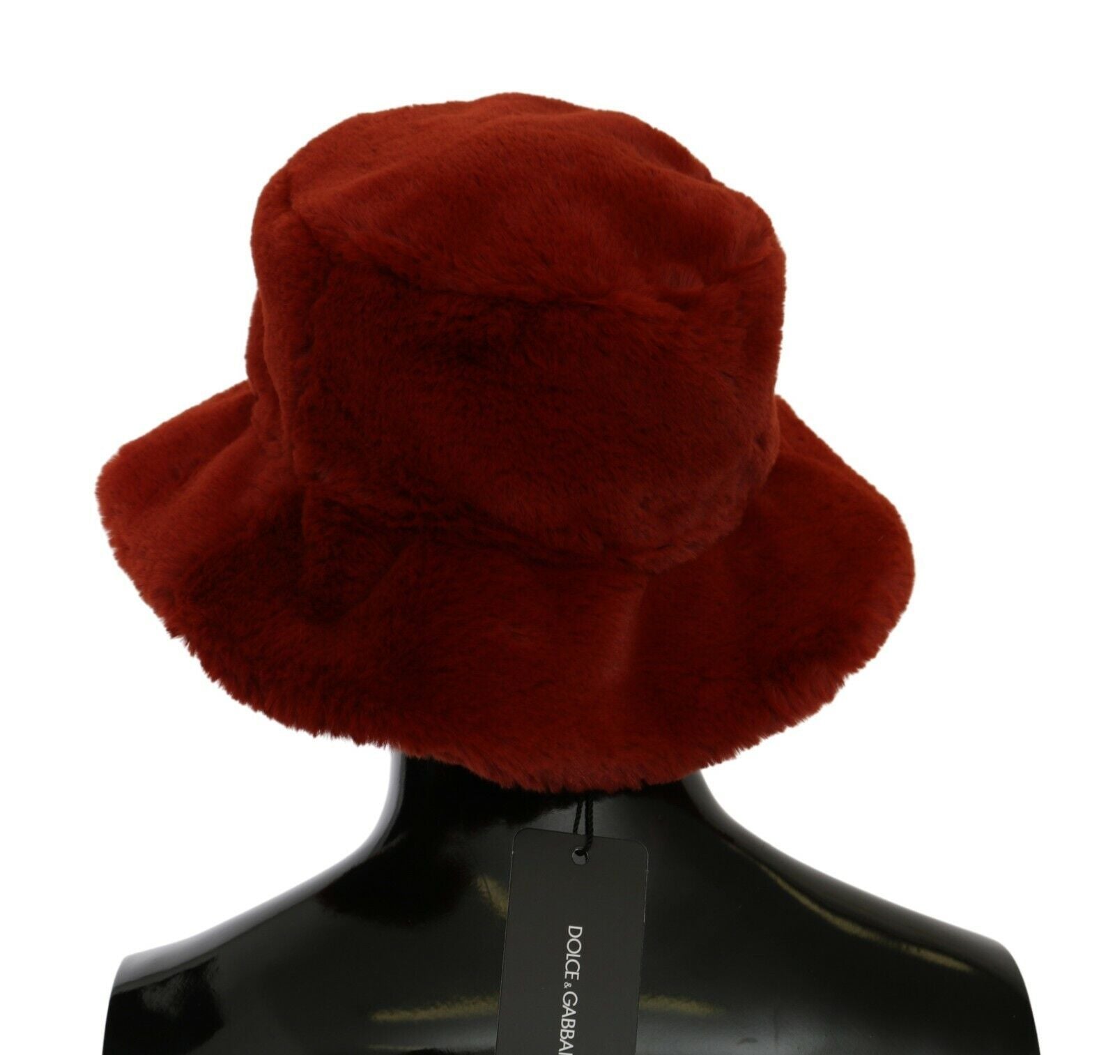 Red Bordeaux fur wide brim bucket hat by Dolce & Gabbana with plush texture and stylish design.