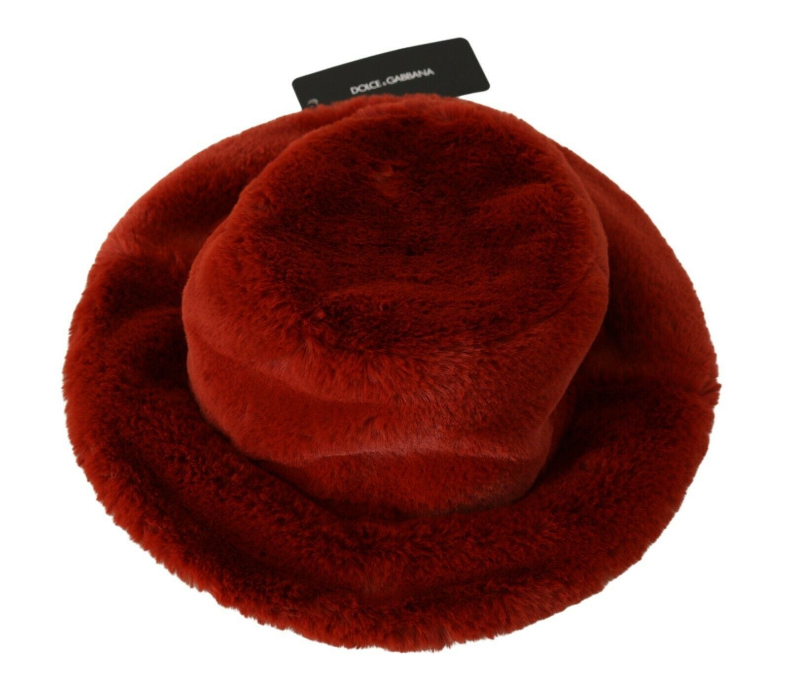 Red Bordeaux fur wide brim bucket hat by Dolce & Gabbana, featuring luxurious fur material and a stylish wide brim design.