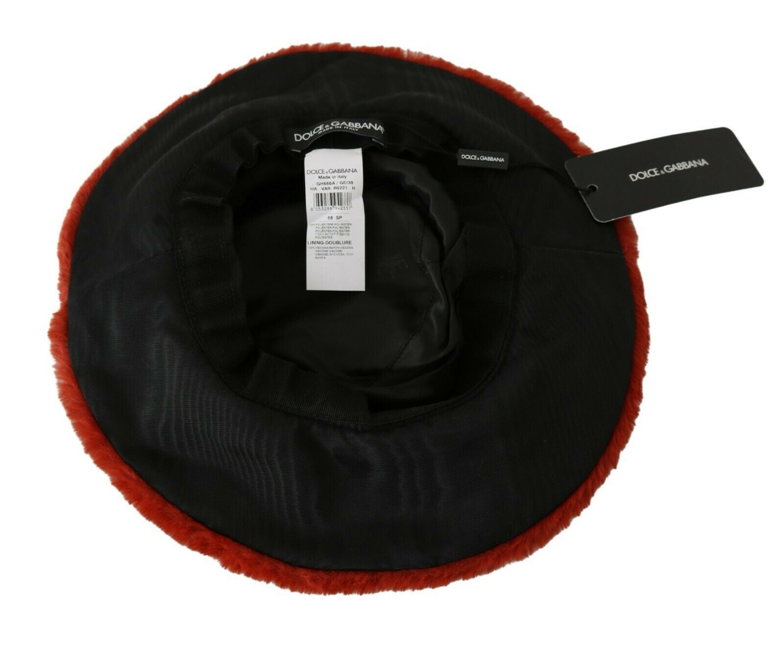 Red Bordeaux fur wide brim bucket hat by Dolce & Gabbana with soft texture and stylish design.