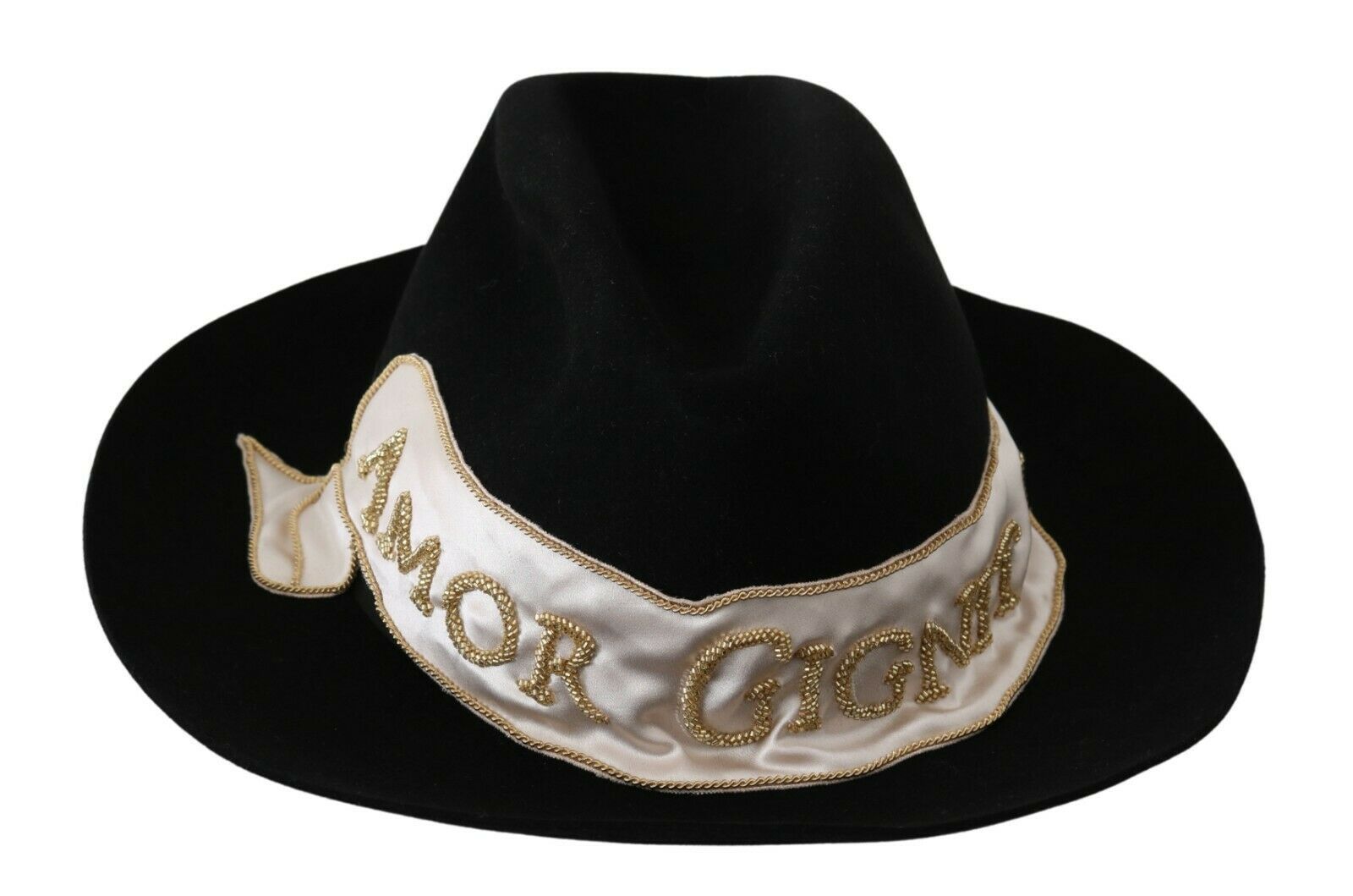 Black Lapin Amor Gignit wide brim Panama hat by Dolce & Gabbana, featuring a woven straw design and a stylish wide brim.