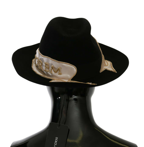 Black Lapin Amor Gignit wide brim Panama hat by Dolce & Gabbana, featuring a stylish design and wide brim for sun protection.