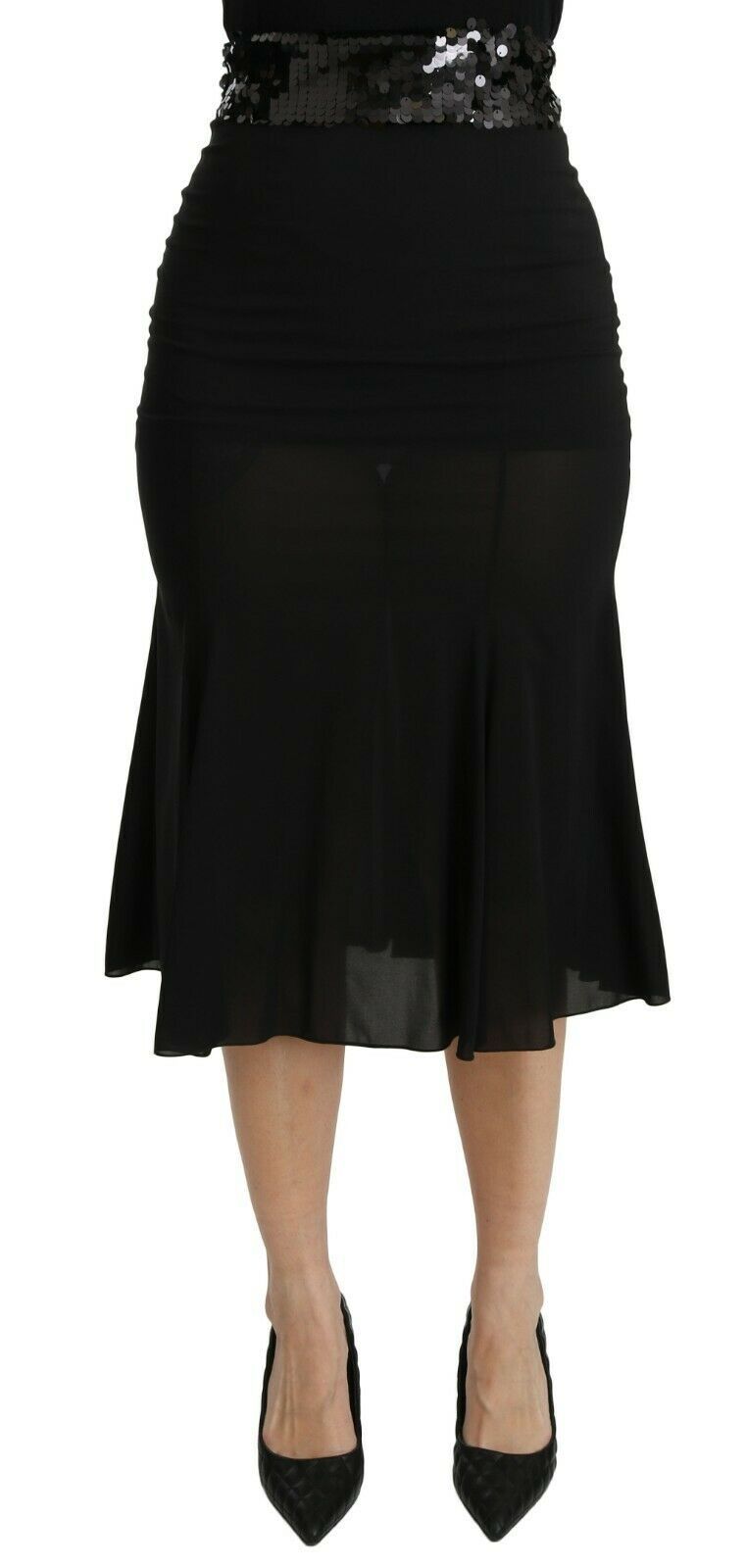 Black mermaid high waist midi silk skirt by Dolce & Gabbana, featuring a fitted silhouette and elegant flowy hem.