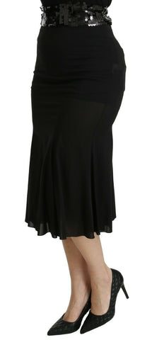 Black mermaid high waist midi silk skirt by Dolce & Gabbana, featuring a fitted silhouette and elegant flowy fabric.