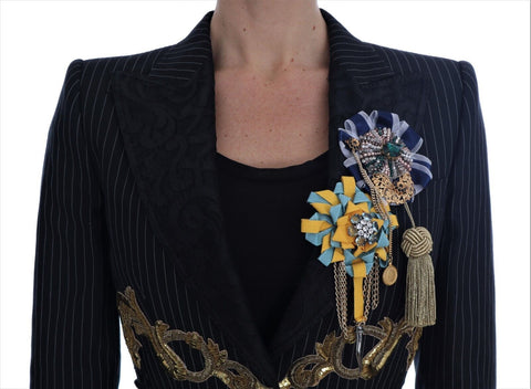 Black crystal-embellished Fairy Tale blazer jacket by Dolce & Gabbana with tailored fit and ornate detailing.