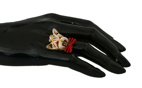 Gold brass resin beige dog pet accessory ring by Dolce & Gabbana, featuring a stylish branded design.