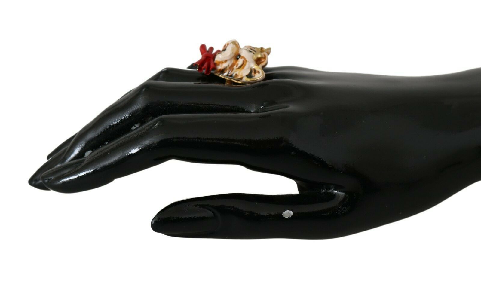 Gold brass resin beige dog pet accessory ring by Dolce & Gabbana with branded detailing and decorative design.