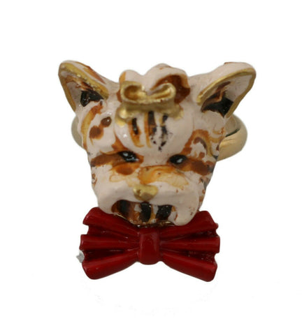 Gold brass resin beige dog pet accessory ring from Dolce & Gabbana featuring a stylish branded design.