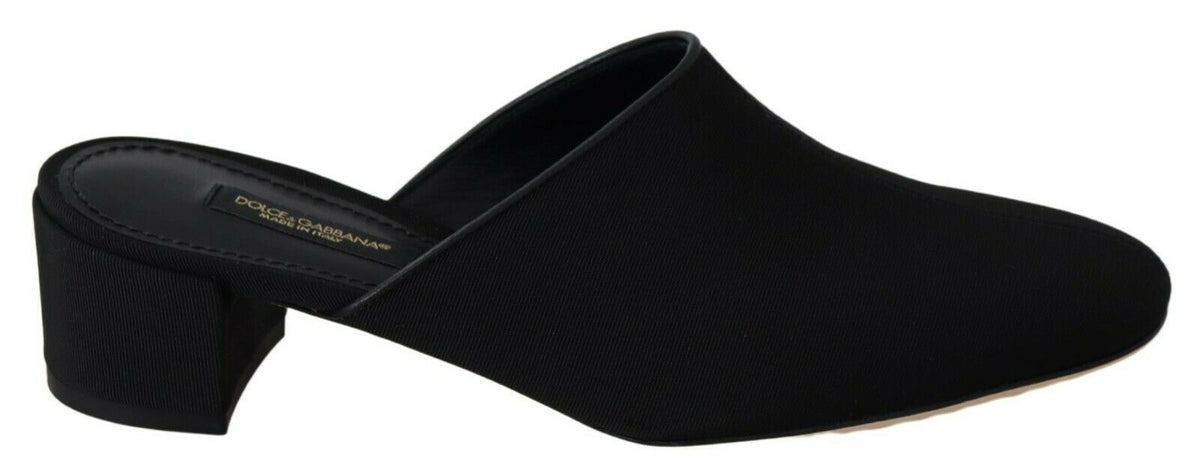 Black grosgrain slides sandals for women by Dolce & Gabbana, featuring a sleek and stylish open-toe design.