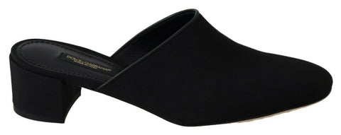 Black grosgrain slides sandals for women by Dolce & Gabbana, featuring a sleek and stylish open-toe design.