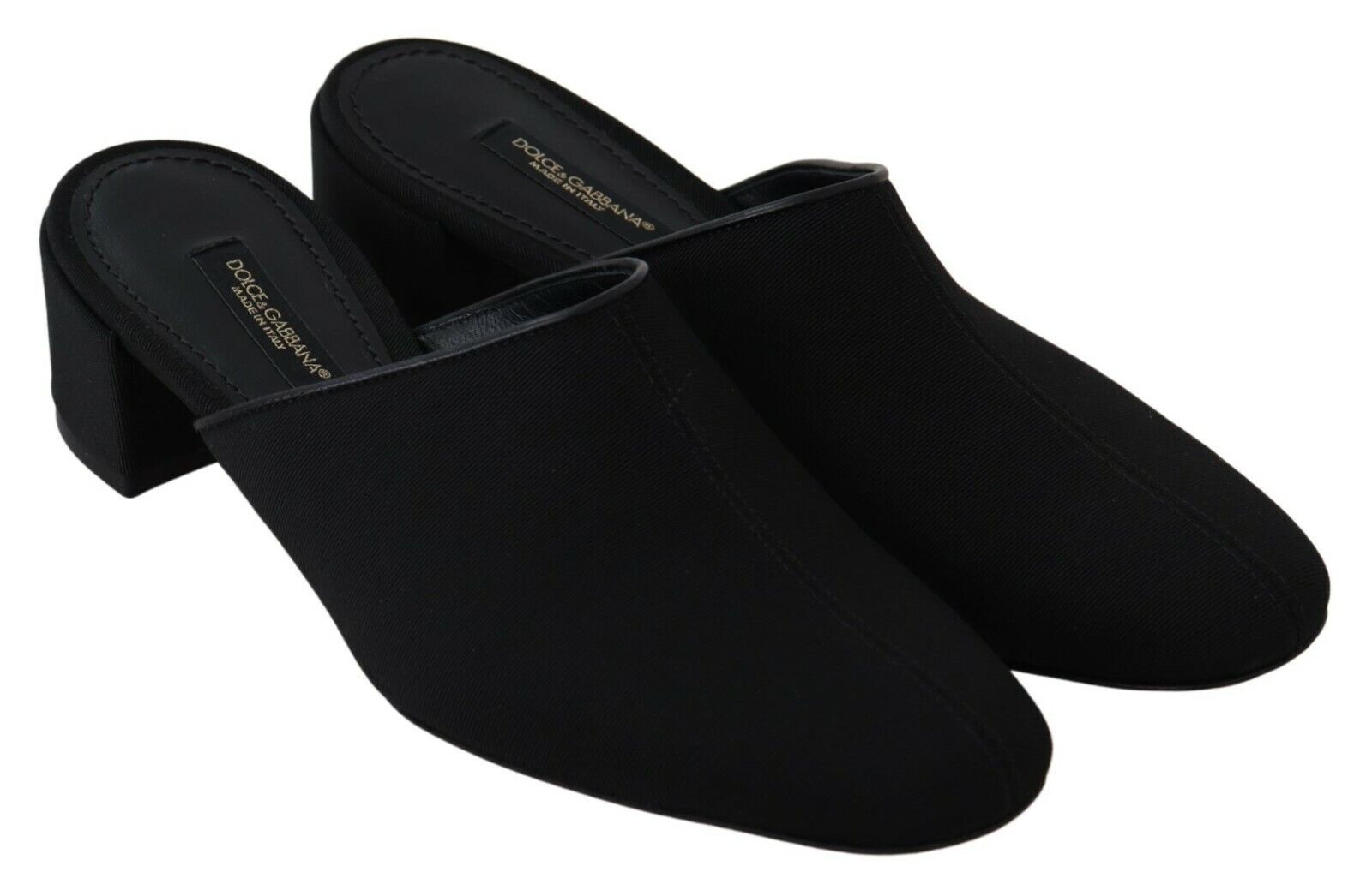 Black grosgrain slides sandals for women by Dolce & Gabbana, featuring a sleek open-toe design and flat sole.