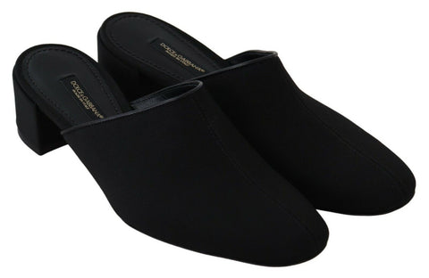 Black grosgrain slides sandals for women by Dolce & Gabbana, featuring a sleek open-toe design and flat sole.