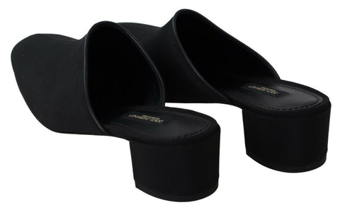 Black Dolce & Gabbana grosgrain slide sandals for women, stylish open-toe footwear with sleek straps and textured finish.