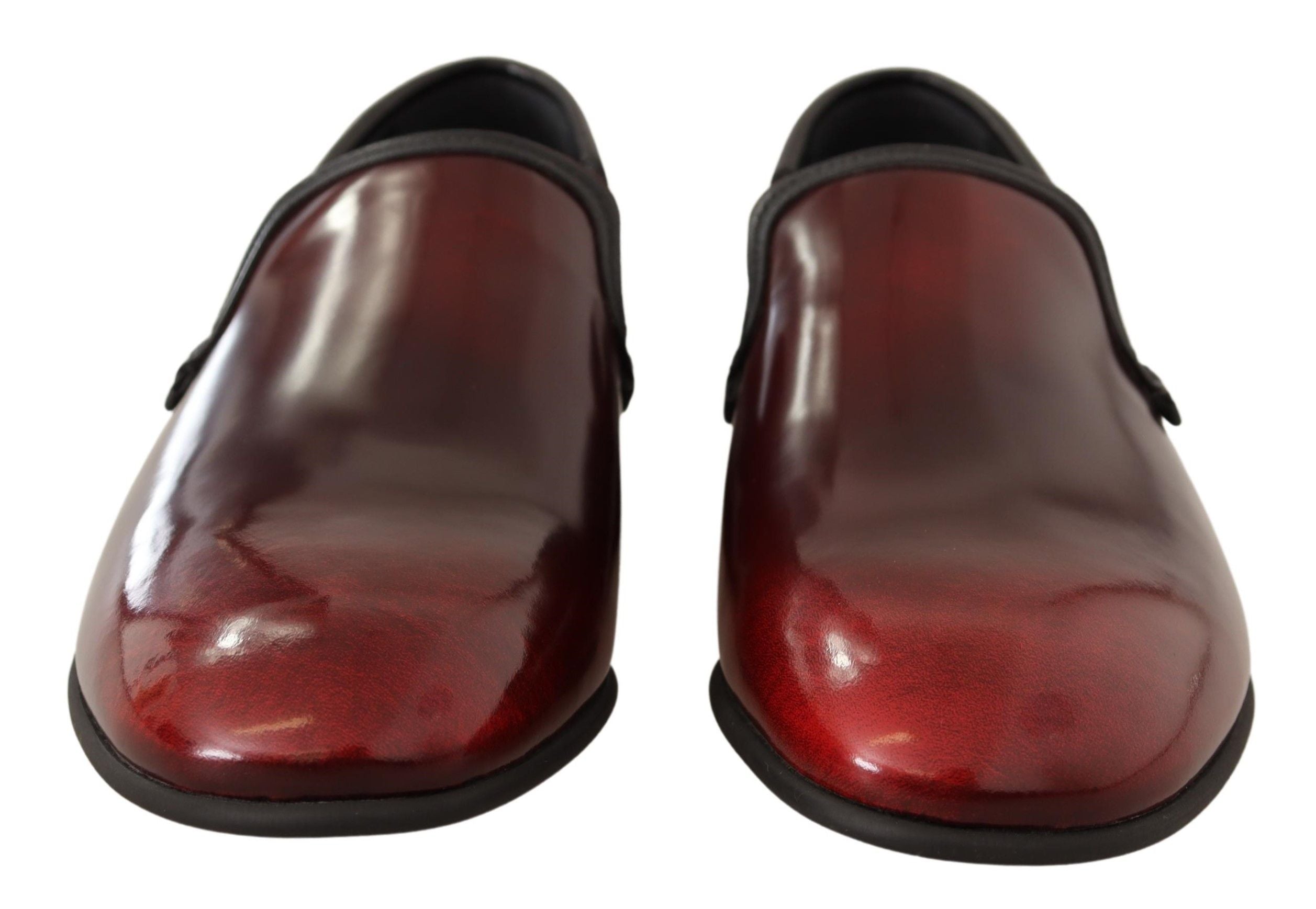 Dolce & Gabbana Bordeaux patent leather dress loafers shoes showcasing sleek, shiny finish and classic slip-on style.