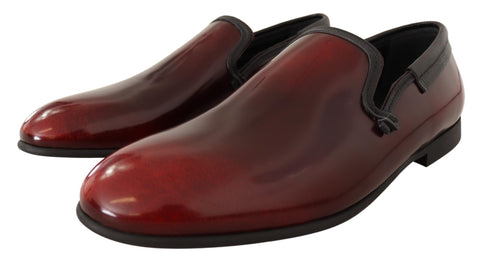 Dolce & Gabbana Bordeaux patent leather dress loafers shoes, stylish men's footwear with sleek finish and elegant design.