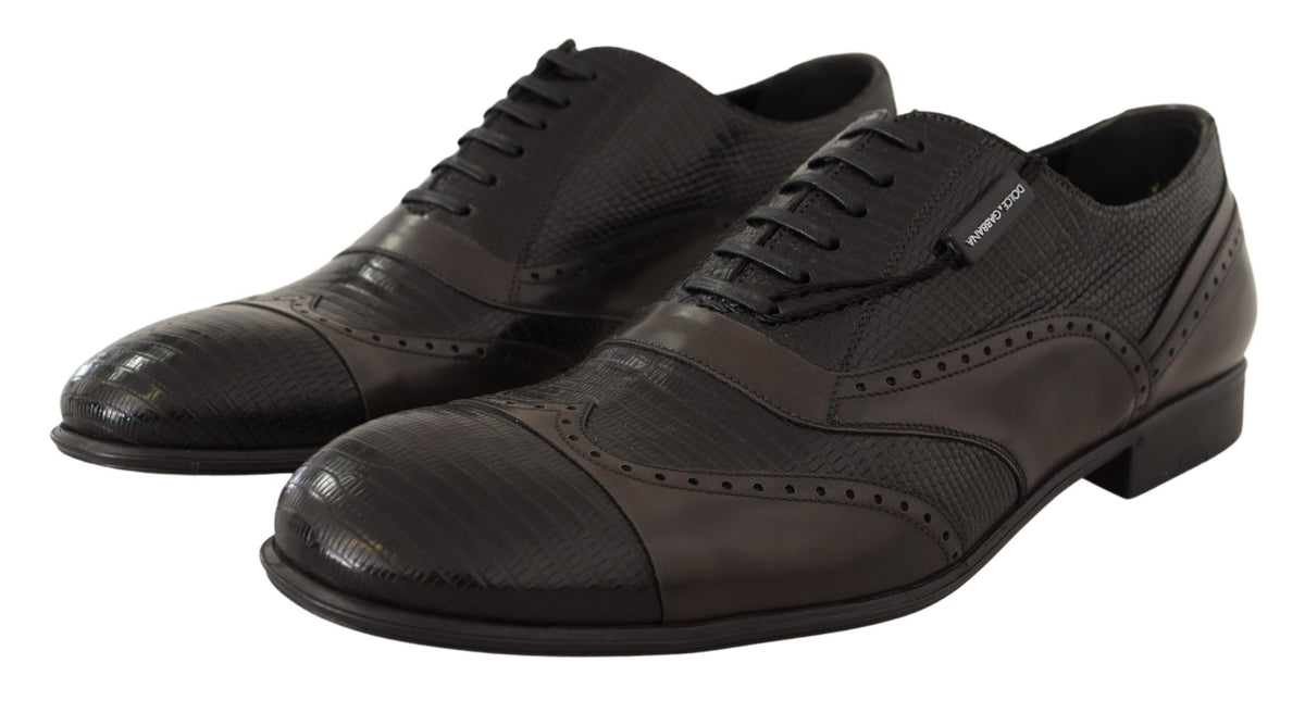 Brown lizard skin leather Oxford dress shoes by Dolce & Gabbana, featuring classic lace-up design and sleek style.