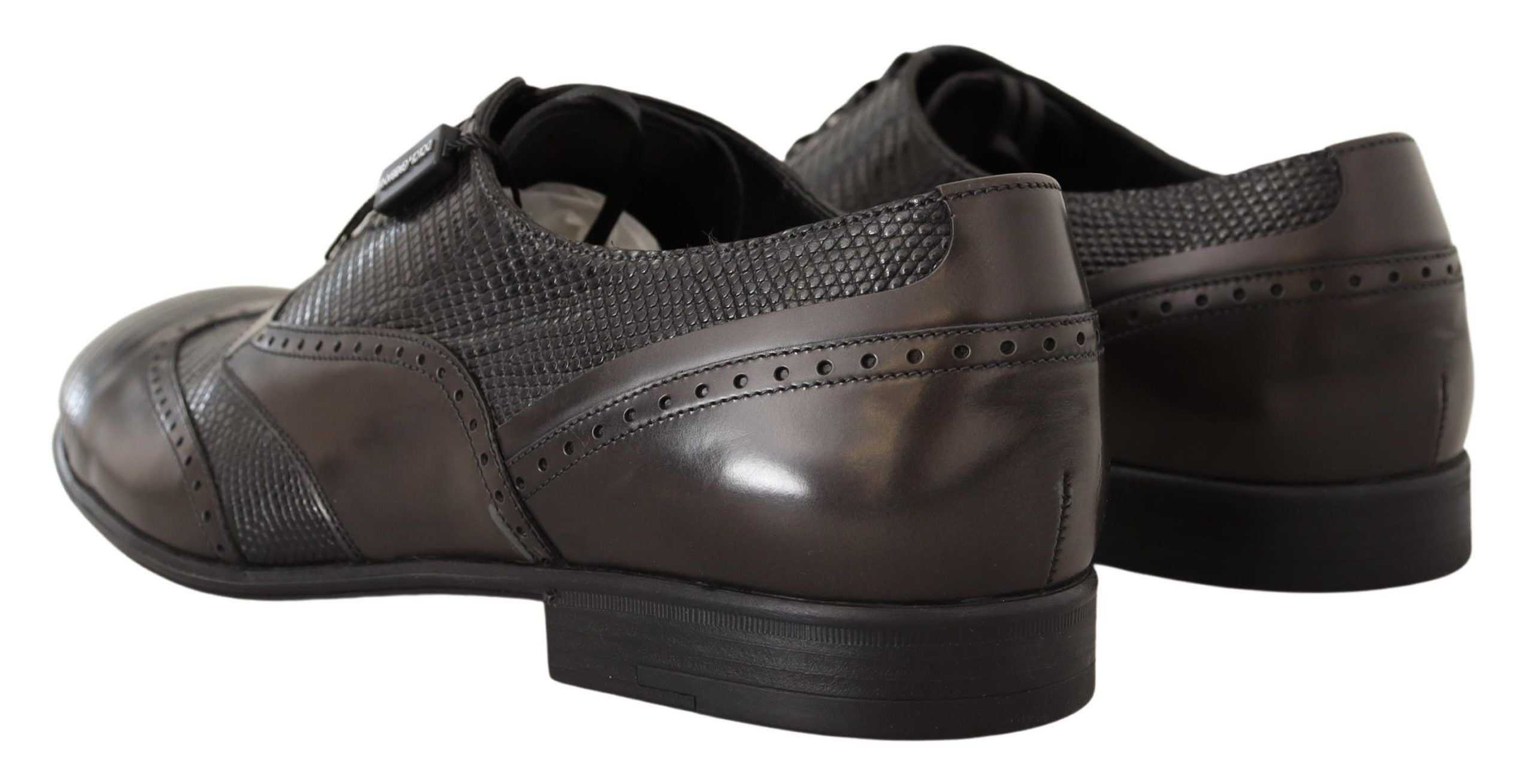 Brown lizard skin leather Oxford dress shoes by Dolce & Gabbana with sleek, polished finish and classic lace-up design.