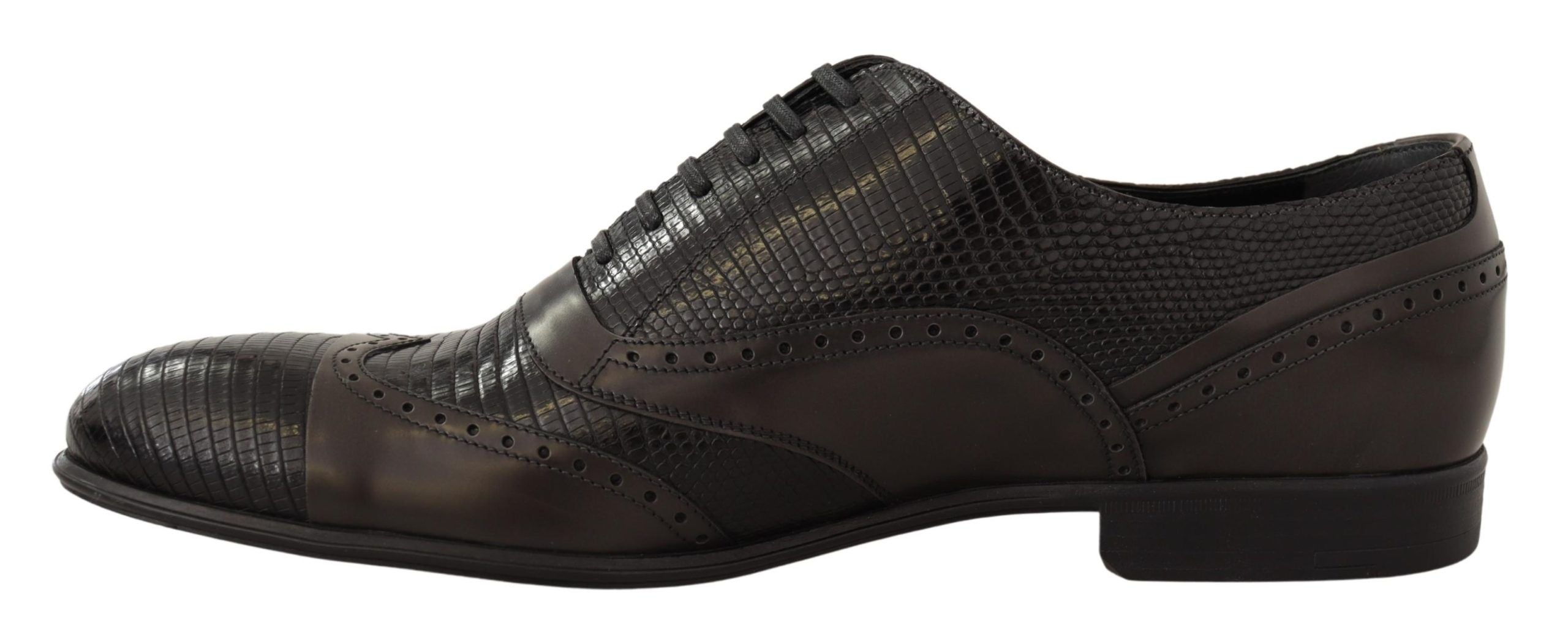 Dolce & Gabbana brown lizard skin leather Oxford dress shoes with classic design and polished finish.