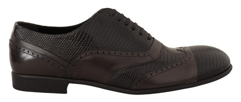 Brown lizard skin leather Oxford dress shoes by Dolce & Gabbana with classic lace-up design and polished finish.