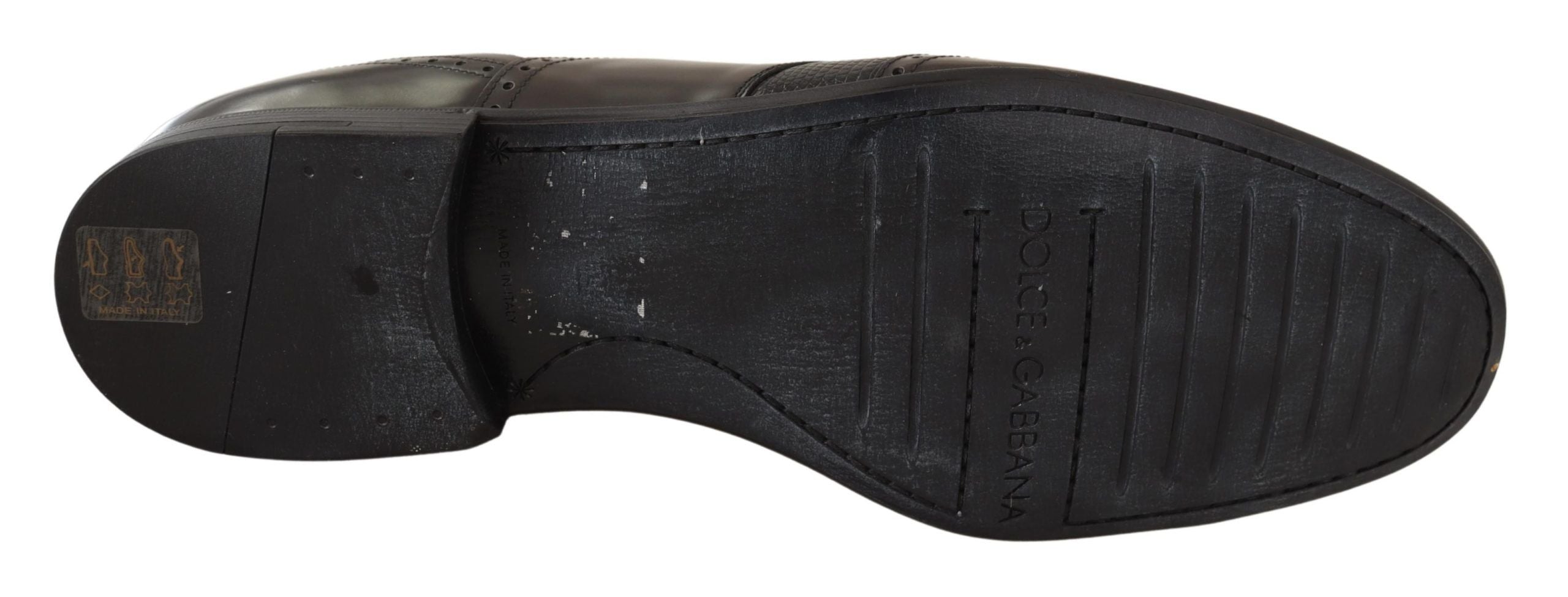 Brown lizard skin leather Oxford dress shoes by Dolce & Gabbana, featuring sleek design and polished finish.