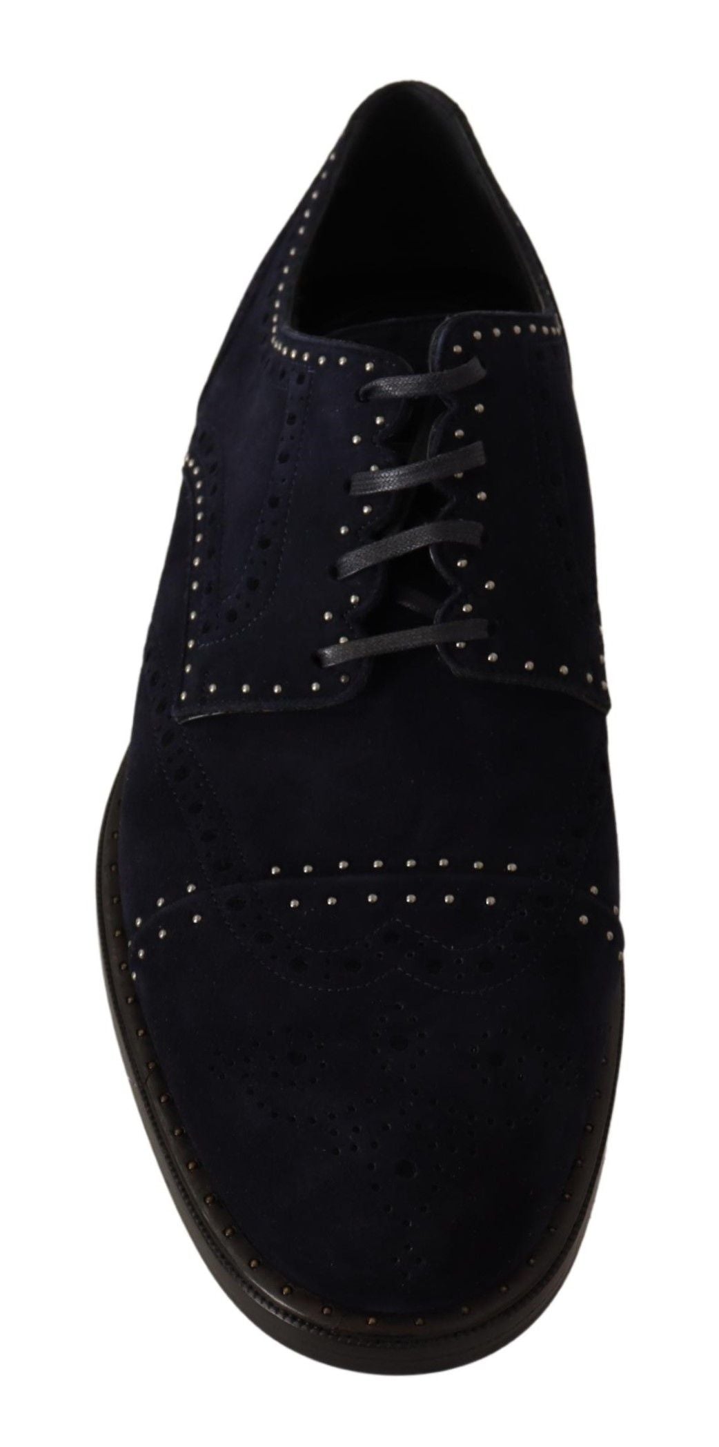Blue suede leather derby shoes with studded accents from Dolce & Gabbana, featuring a classic lace-up design and stylish finish.
