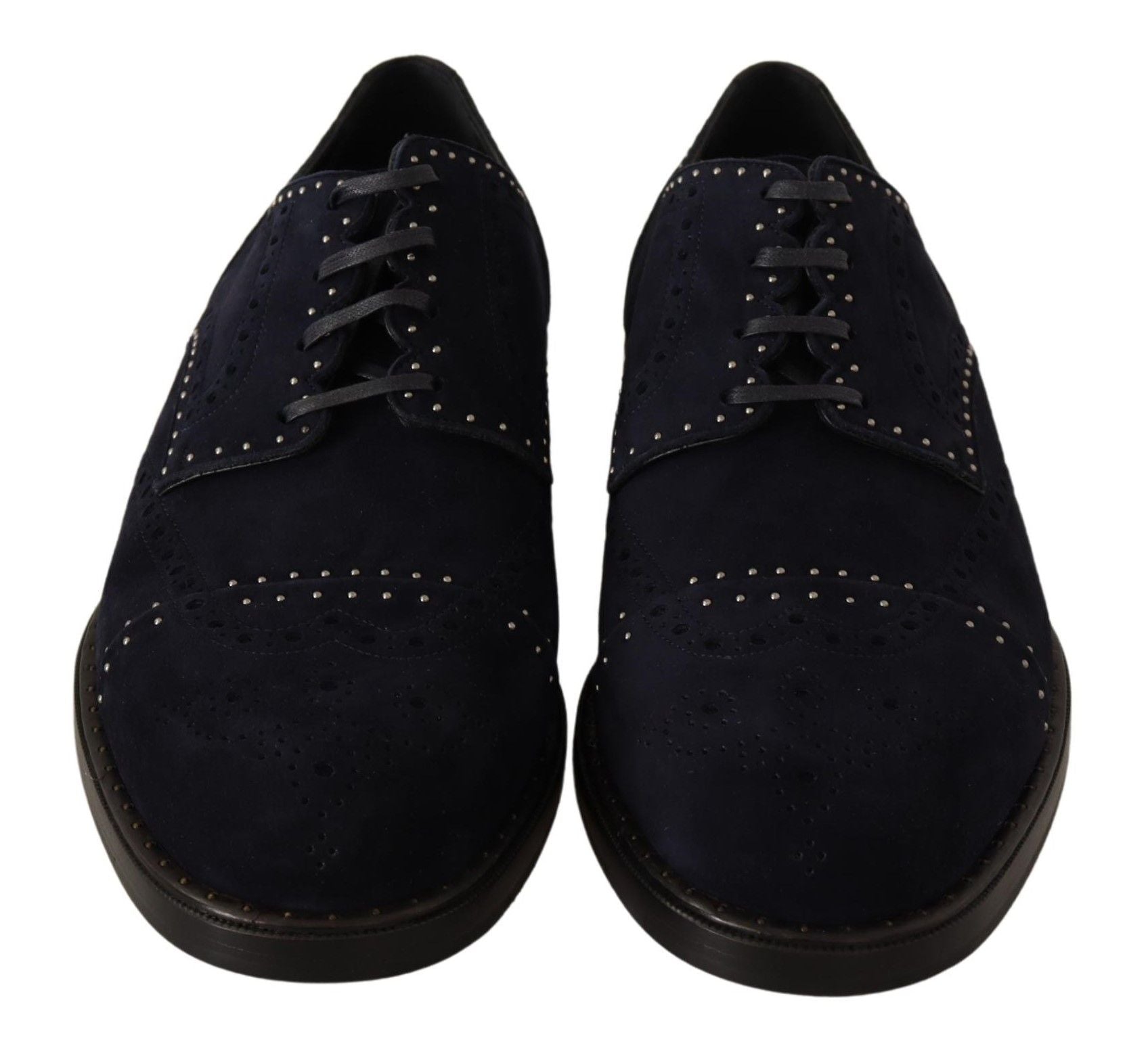 Blue suede leather Derby shoes with studded detailing from Dolce & Gabbana, featuring a classic lace-up design and stylish craftsmanship.
