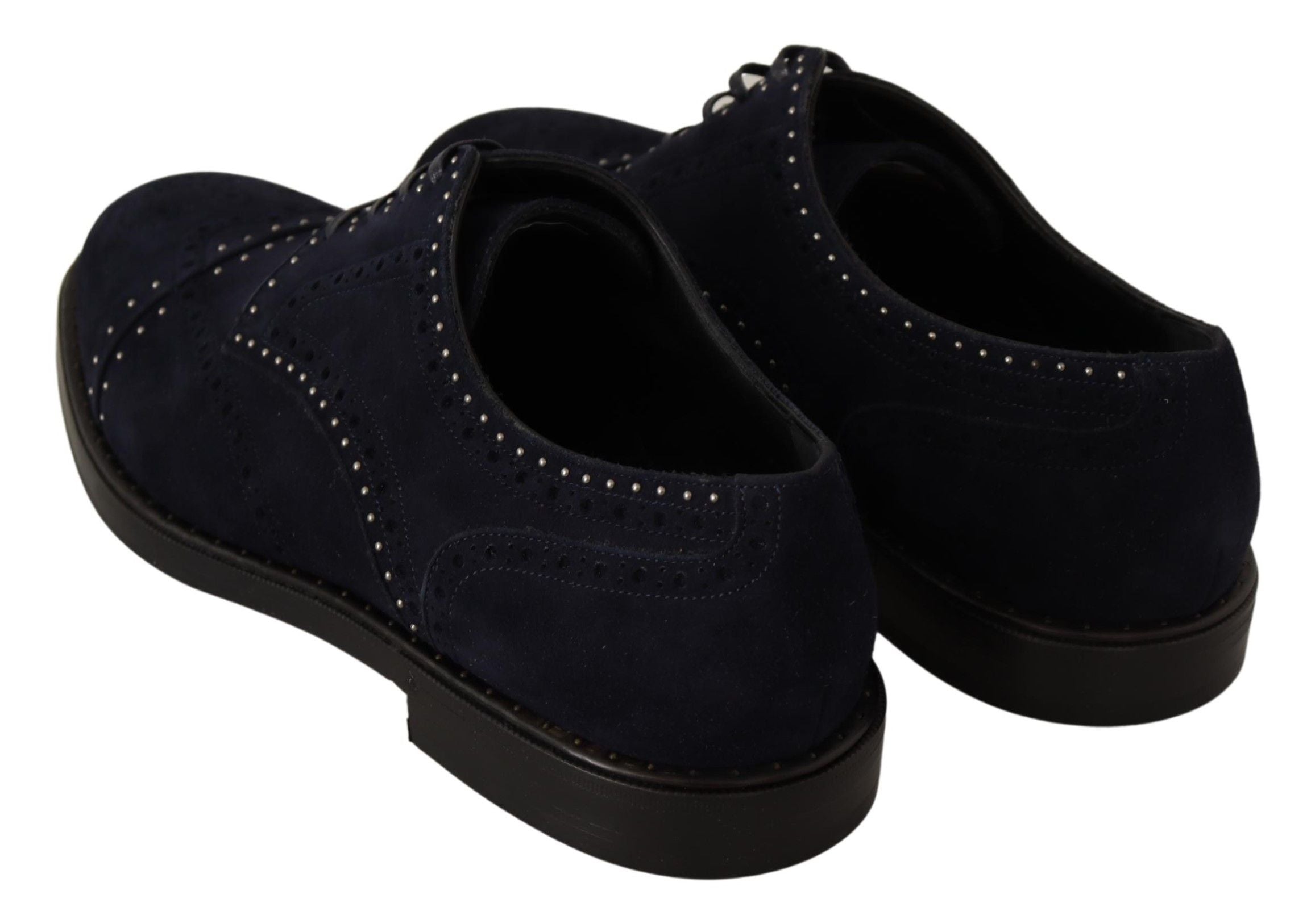 Blue suede leather Derby shoes with studded details by Dolce & Gabbana, featuring a classic design and elegant craftsmanship.