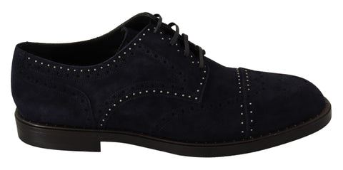 Blue suede leather Derby shoes with studded accents by Dolce & Gabbana, showcasing a stylish and sophisticated footwear design.